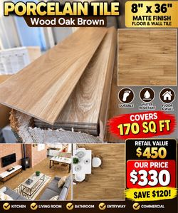 🔥 BEAUTIFUL WOOD OAK BROWN PORCELAIN TILE – 170 SQ FT! 🔥 🏡 8” x 36” Matte Porcelain Floor & Wall Tile ✨ Beautiful wood-look finish — gives you the