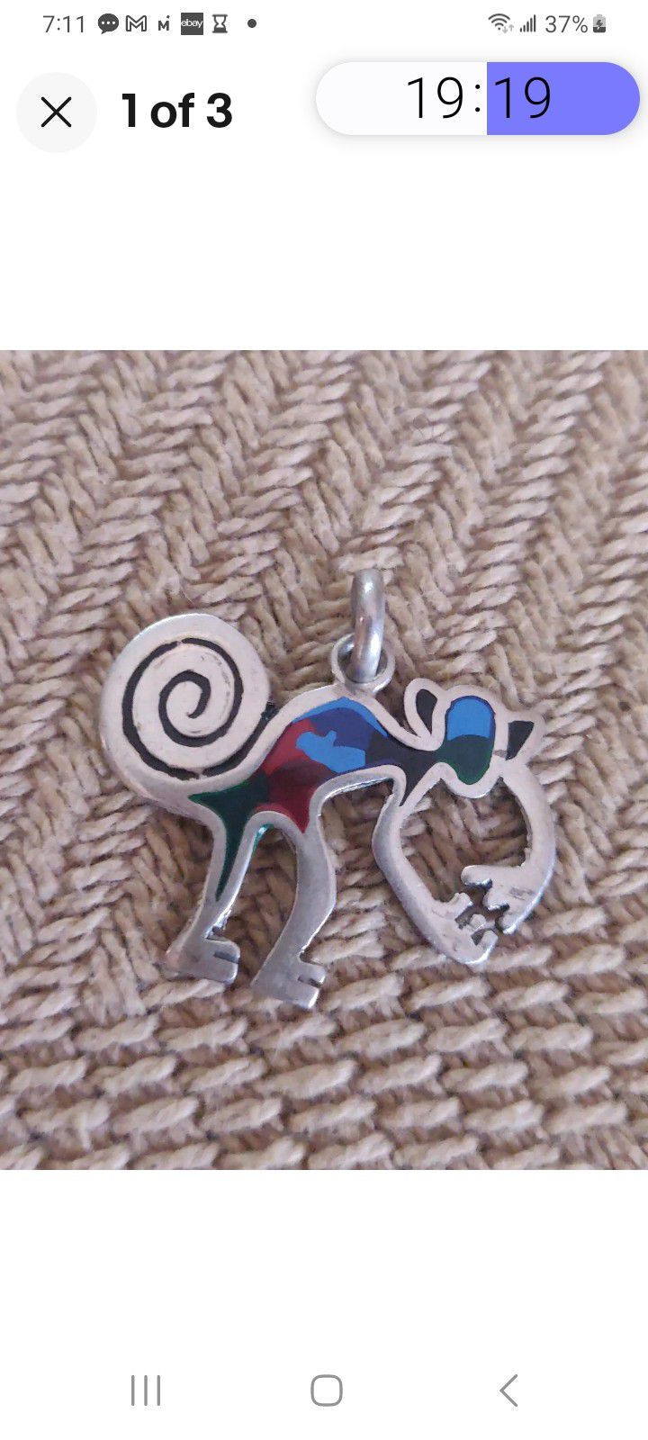 Vtg.sterling Silver" JUNGLE MONKEY" Turquoise ,Coral Pendant