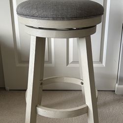 29” Counter-Height Cream Colored  Wood Backless Barstool with Upholstered Grey Swivel Seat 