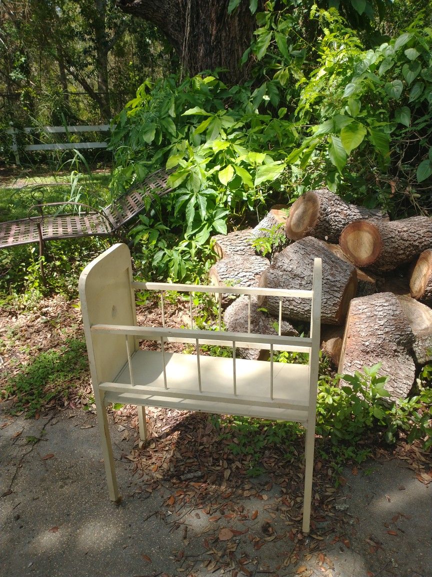 Vintage Retro Middle Century Wooden Doll Bed On The Wheels