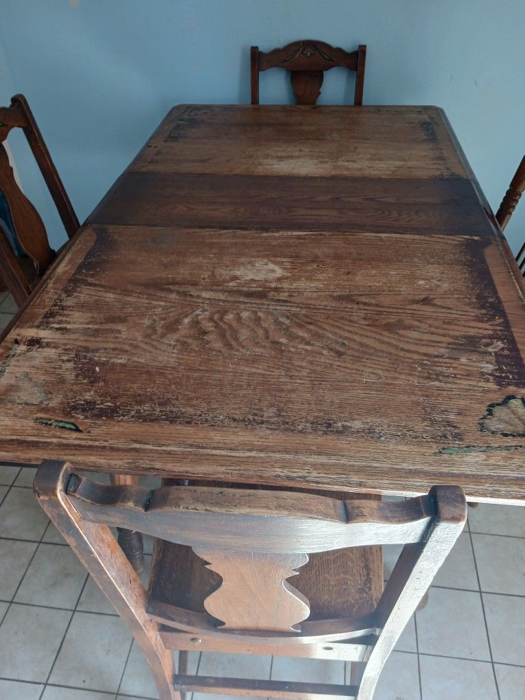 Antique Wooden Table And Chairs