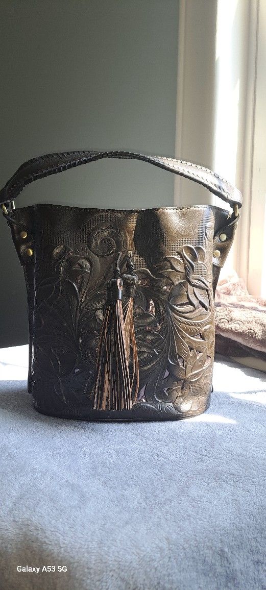 Patricia Nash Octavia Cut Out Tooling Leather Bucket Bag