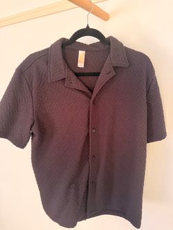 Black Textured Button-Up Short Sleeve Shirt