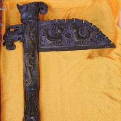Archaic Chinese Ceremonial Jade & Bronze Dagger-Axe Replica Solid Rock!!!