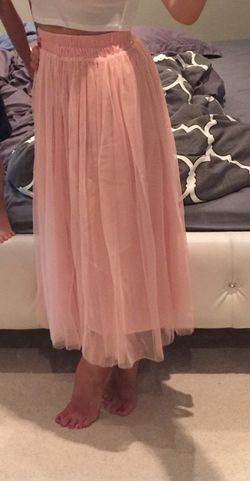 Pale beige gray grey tulle midi long skirt