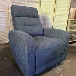 Watson & Whitely Swivel Power Recliner Glider Rocker, Small Recliner with Charging Port for Living Room, Fabric in Blue
