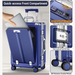 Carry On Luggage With Front Laptop Compartment And Cup Holder 