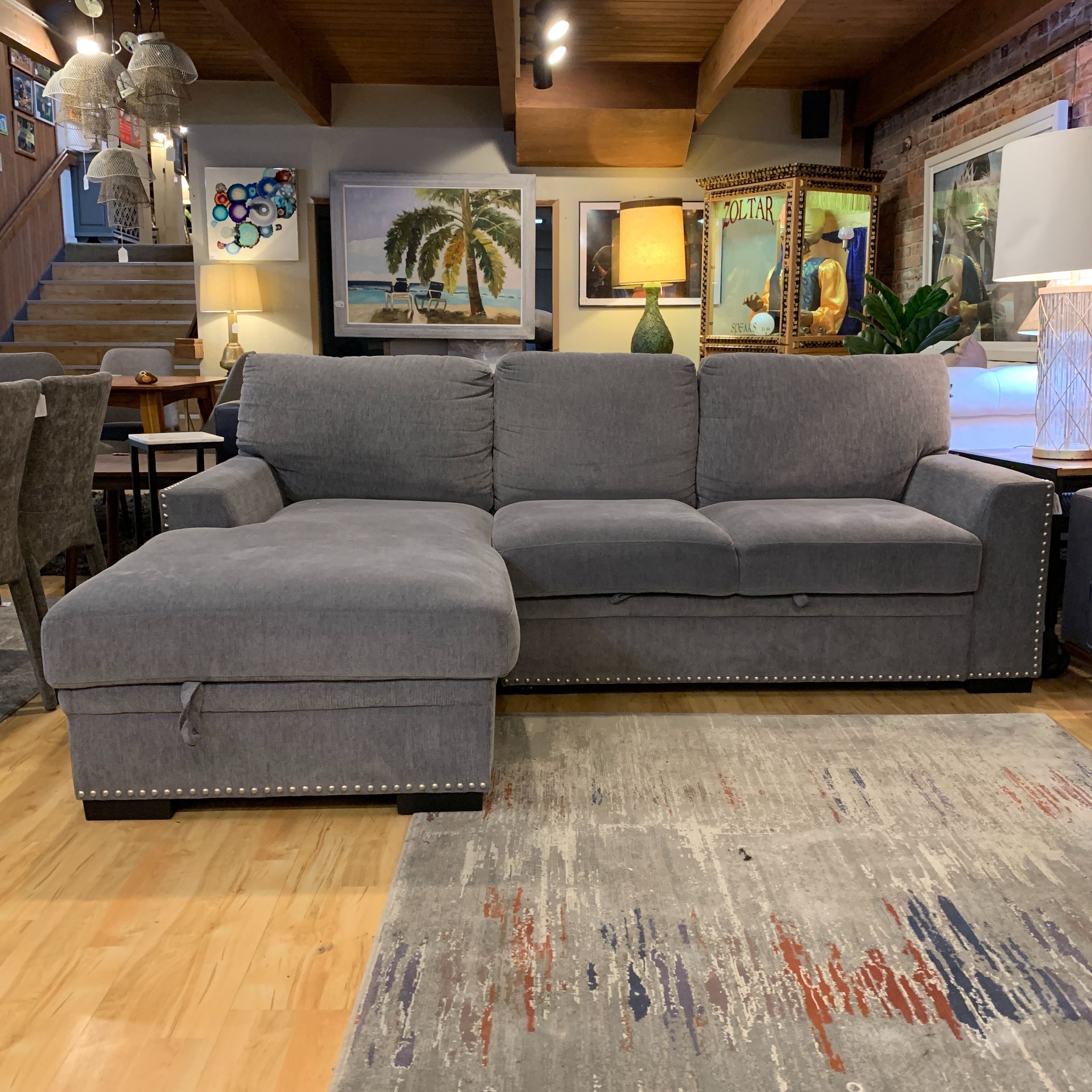 Grey Fabric Sectional with Trundle Bed