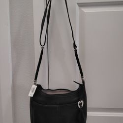 Brighton "Baby Barbados" Black Leather Crossbody Hobo - New