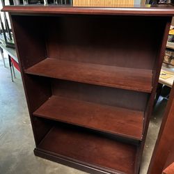 Cherry Wood Three-Shelf Open Bookcase