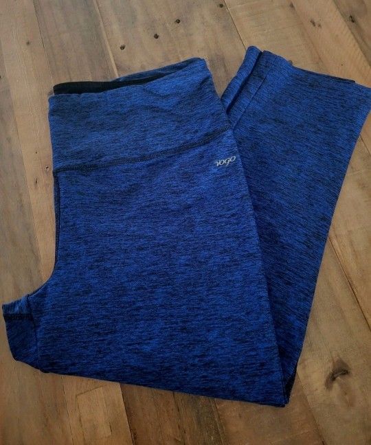 Vogo Athletica Leggings 3/4 Capri Heathered Black Blue EUC Workout Yoga