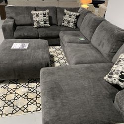 Smoke Grey Large U Shape 3 Piece Sectional Sofa Couch with Chaise 