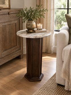 Solid Wood and Marble Accent Table