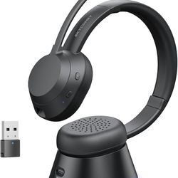 Wireless Headset with Mic for Work, Bluetooth Headset with Microphone (Noise Cancellation), Wireless Headset with USB Dongle & Charging Dock for Call 