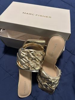 Marc Fisher • Metallic Gold Heeled Mules • 7 M