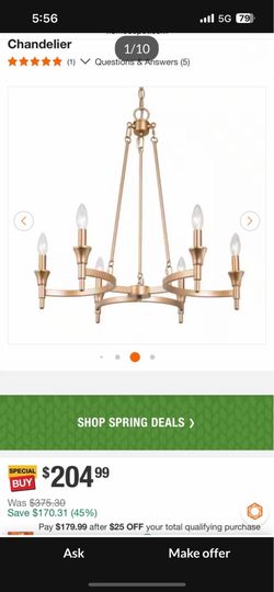 Uolfin 6-Light Traditional Candlestick Brass Chandelier for Dining Room, Gold Mid-century Kitchen Island Bedroom Chandelier