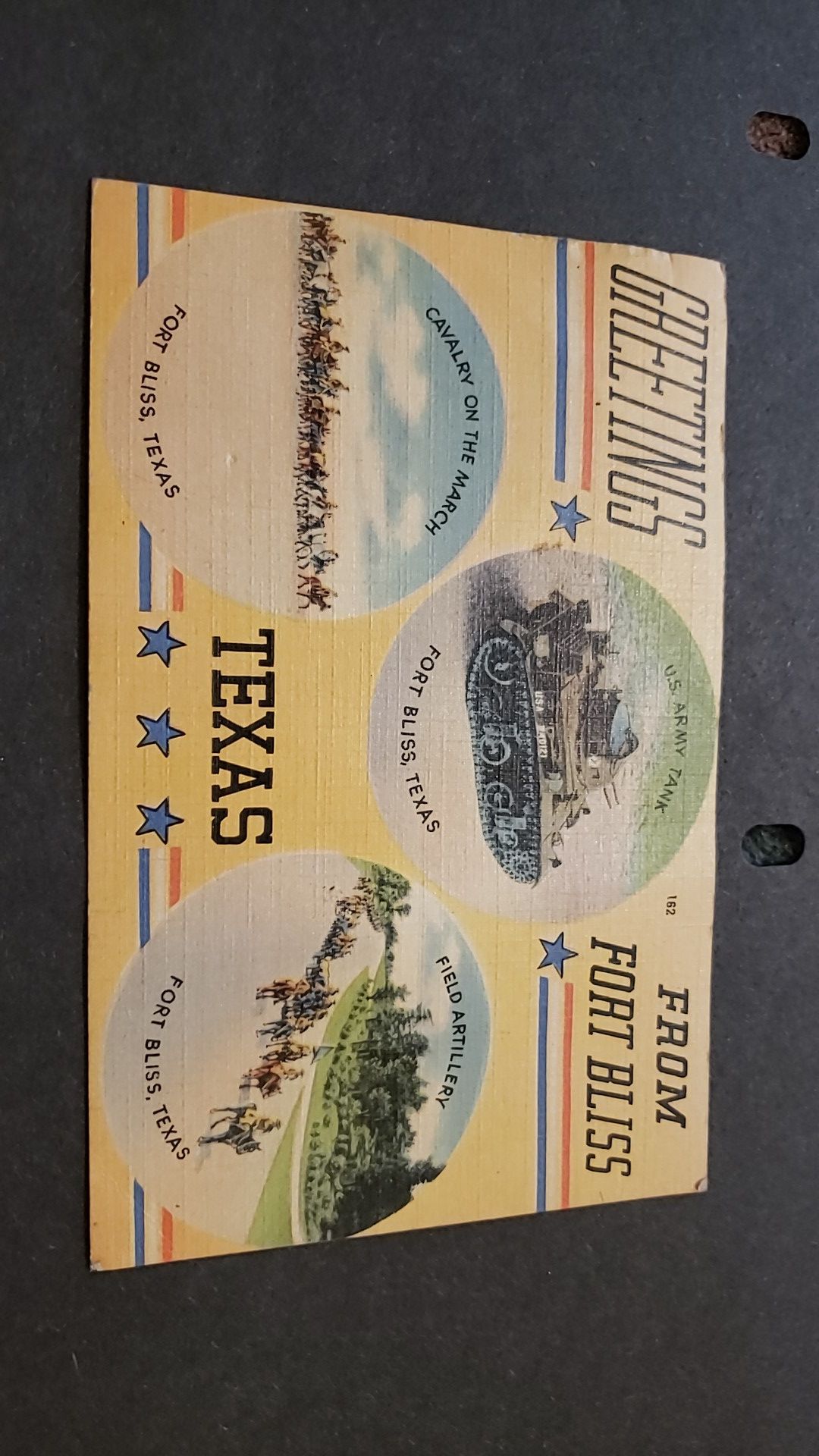 VINTAGE POST CARD, POSTMARK 1944 -FORT BLISS TEXAS