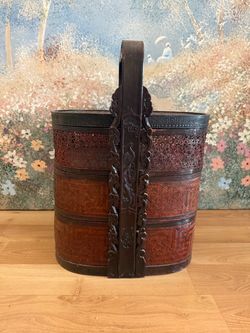 Vintage Chinese Woven Bamboo Basket / Wedding Basket with Handle