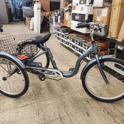 Schwinn Meridian Tricycle for Adults Men Women, 24 Inch 3-Wheel Bike, single speed  Low Step-Through Frame with Large Cruiser Seat,