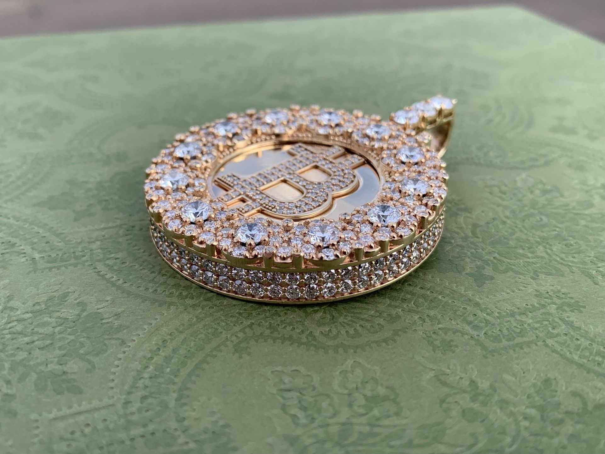 14K Yellow Gold Lab Grown Diamond Bitcoin Pendant