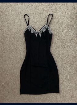 Black Rhinestone Trim Mini Dress