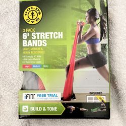 Stretch Bands 6’ 3 Pack Gold’s Gym Build And Tone New 