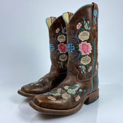MACIE BEAN LITTLE GIRLS HONEY BUNCH WESTERN BOOTS  SIZE 1 SQUARE TOE  EMBROIDERED FLOWERS LEATHER UPPER EXCELLENT CONDITION  “WE’VE MADE IT INCREDIBLY