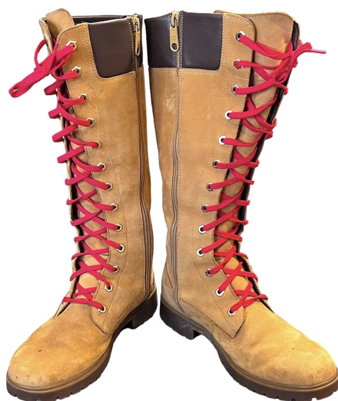 Timberland #8633A 14" Tall Zipper Boots Wheat Nubuck Waterproof Women's Size 8.5