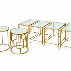 Gold Metal Mirror-Top Accent Tables (6-Piece Set)
