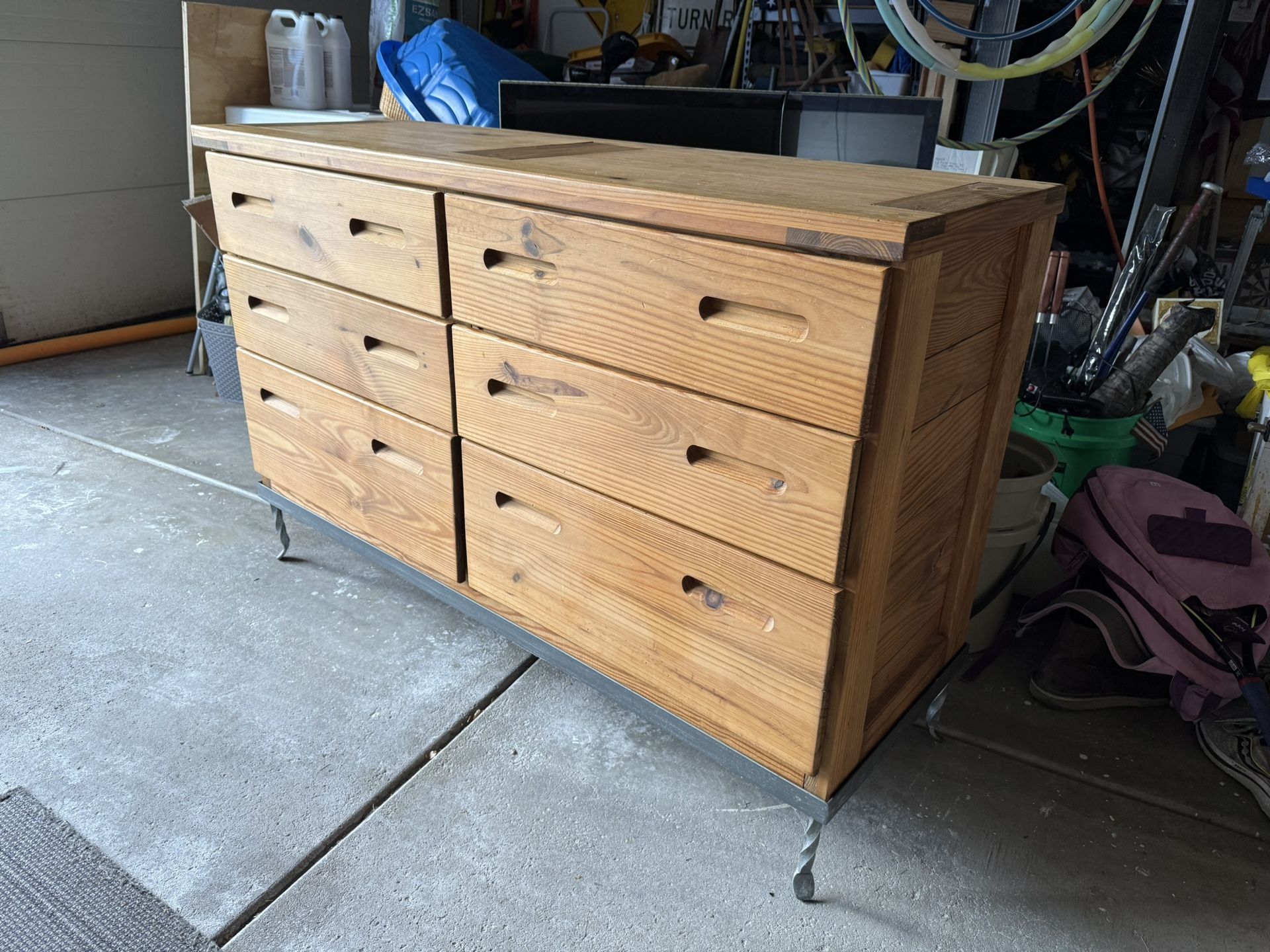 Solid Pine Wood Metal Clad Dresser