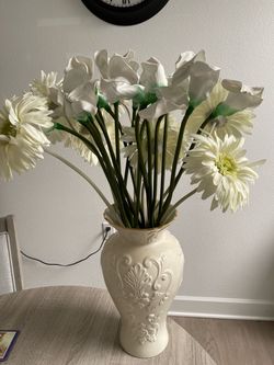 Elegant White Decorative Vase with Flowers – $15