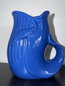 Vintage Cobalt Blue Nantucket Whale Pitcher Jug Nautical Cottage Style