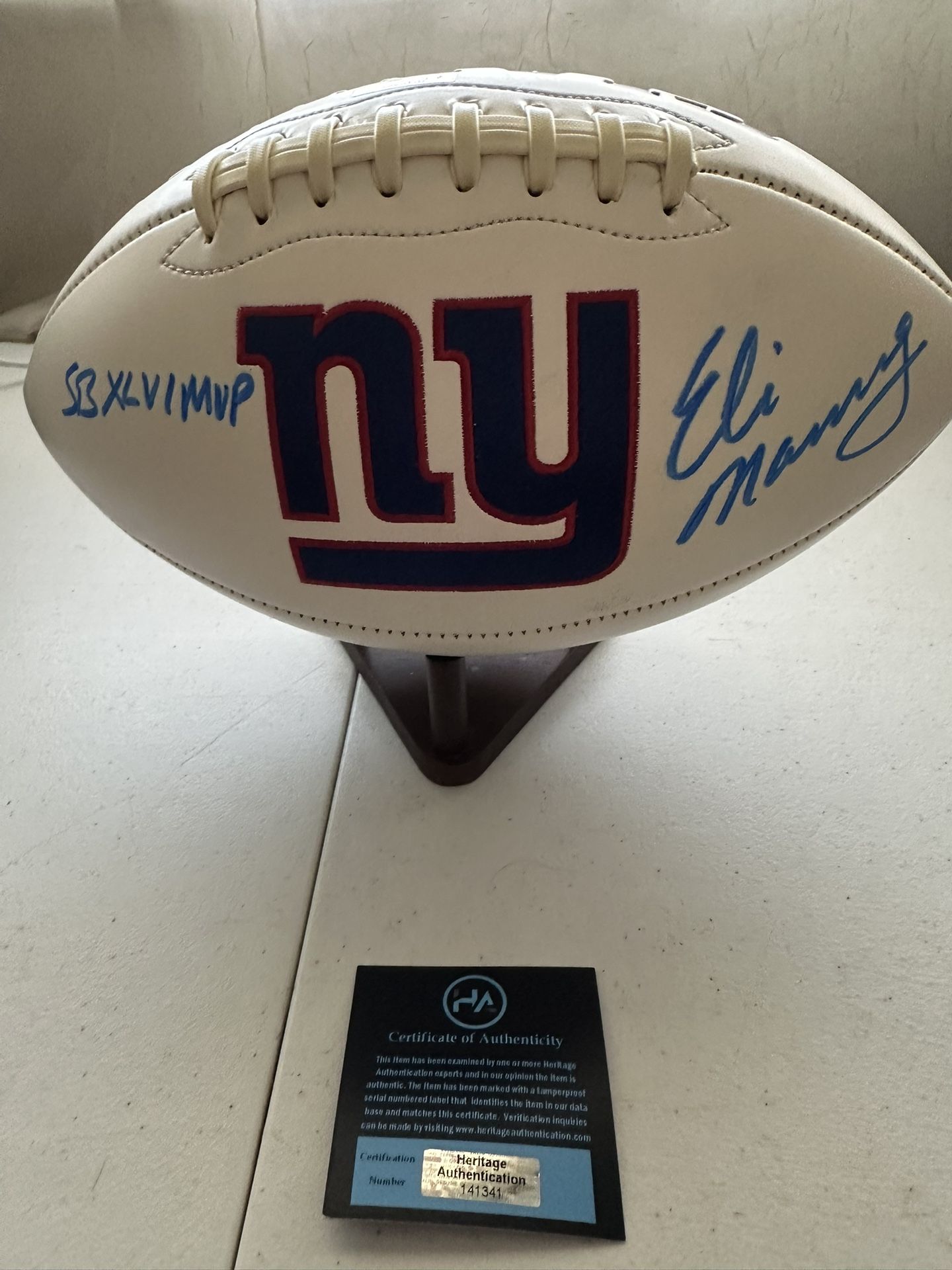 ELI MANNING SIGNED NEW YORK GIANTS AUTOGRAPHED WILSON FOOTBALL W/COA HOLOGRM 678