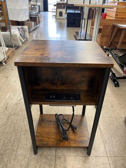 VASAGLE 3-Tier Small End Side Table w/ Charging Station - Brown
