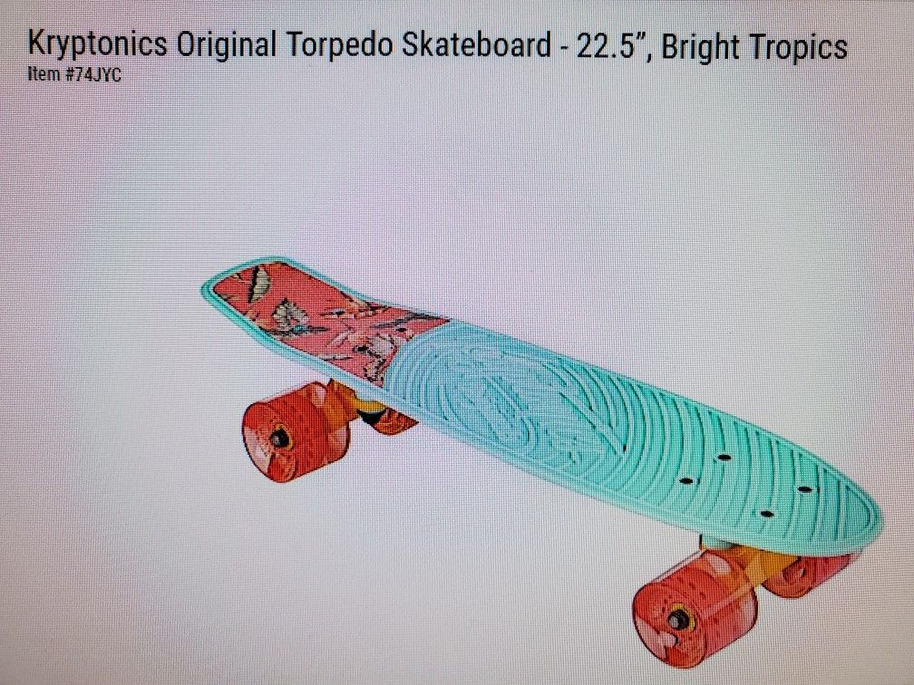 Kryptonics Original Torpedo Skateboard 22.5 " Bright Tropics New