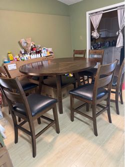 Solid Wood Extendable Counter Height Dining Set (Table + 6 Chairs)