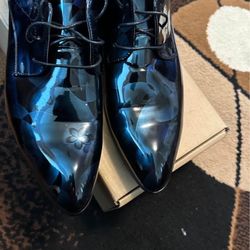 Pointed Toe Floral Patent Leather Lace Up Shoes 