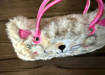 Kids Fuzzy Cat Face Purse Pink Handles