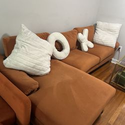 Burnt Orange Velvet Small Space Couch 
