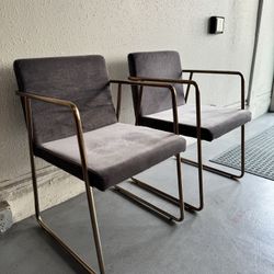 Two (2) CB2 Chairs Brass / Grey