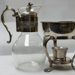 Vintage Silver Plated Coffee Carafe Candle Warmer Base Clear Glass