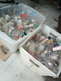 2 HUGE Bins Of SHOT GLASSES ...! A Collector Or Resellers Dream!
