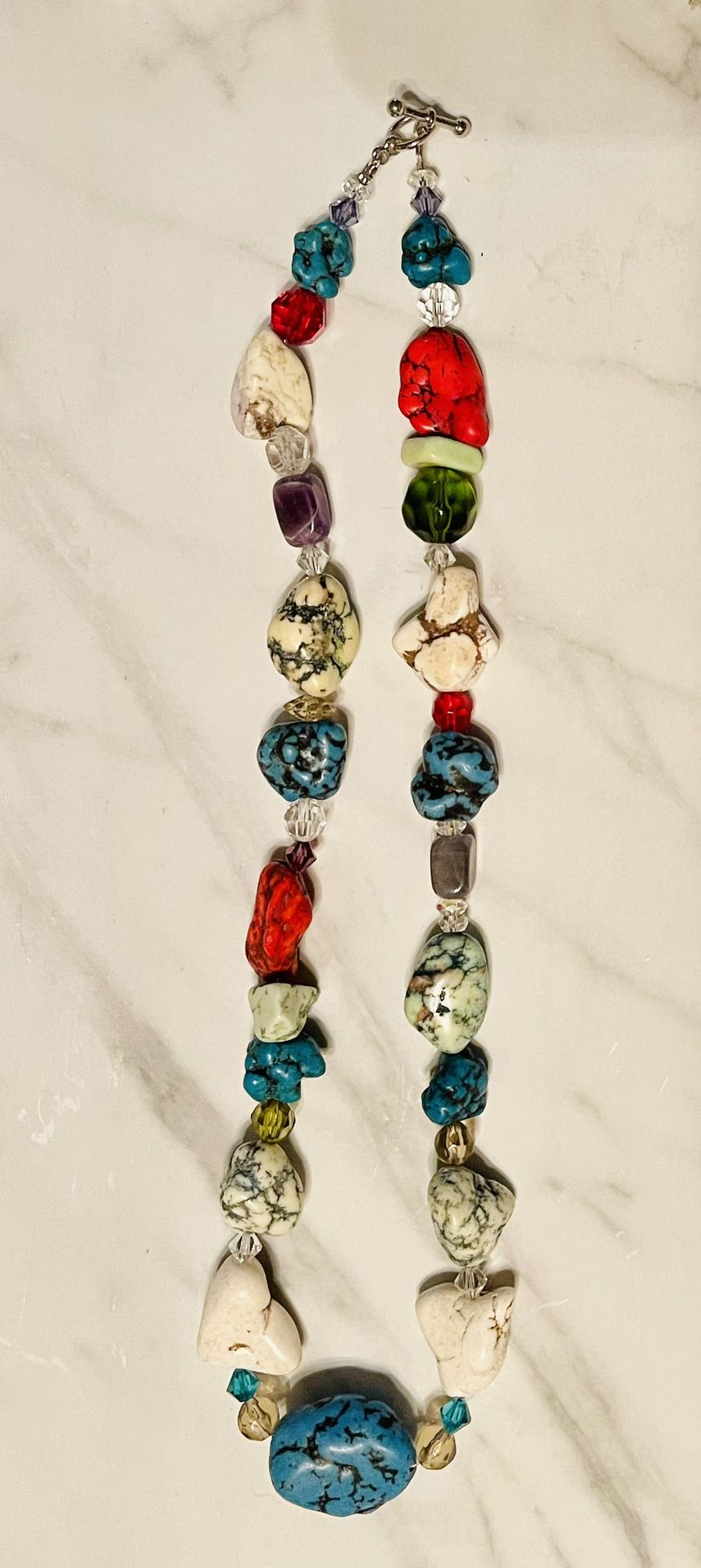 One-of-a-kind Handmade Turquoise, Howlite & Semi-Precious Stone Necklace 