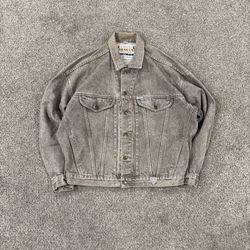 80s grey guess jeans denim trucker jacket men’s size M