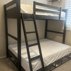 Wood Loft Bunk Bed And Metal Full Bed Frame