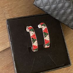 925 Sterling Silver Half Hoop Green White Red Earrings  Aretes Plata Arrancadas