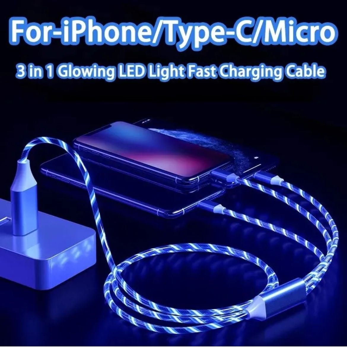 Apple Charger 3 In 1 Samsung Andriod Google Usb Glowing Universal  