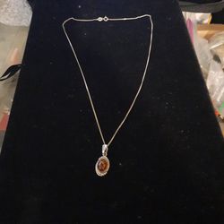 Sterling Silver Necklace with Sterling Silver Charm with Amber