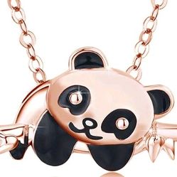 BRAND NEW IN PACKAGE 18KT ROSE GOLD PLATED PANDA BEAR BAMBOO PENDANT CHAIN NECKLACE GIFT FOR LADIES & GIRLS 