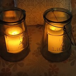9" Green S Glass Lantern Set With Battery Candles   $25